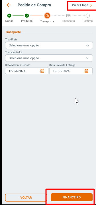 Tela Transporte no Pedido de Compra2.png